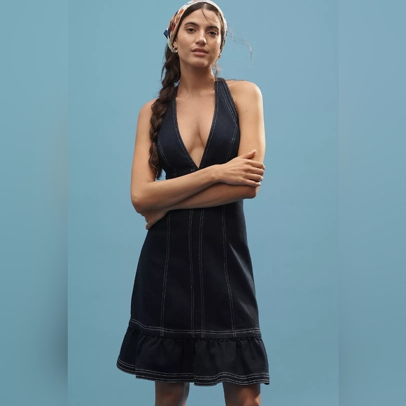 NWT Pilcro Halter Deep-V Seamed Open-Back Mini Dress - Picture 12 of 12